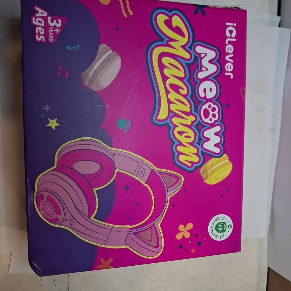 iClever Meow Macaron Cat Ear Kids Bluetooth Headphones LED Safe Volume